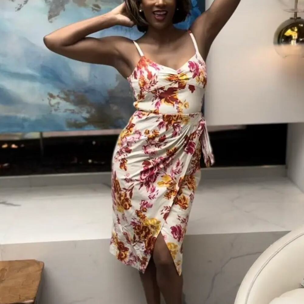 Great Jones Floral Midi Slip Dress SIZE 12 Cocktail Cotton Ruched Designer $250